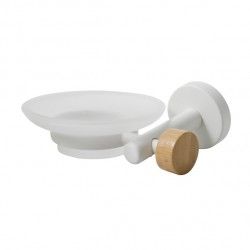 Soap dish to fix Steel and Bamboo IANA Transparent and white MSV