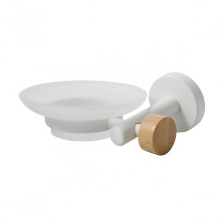 Soap dish to fix Steel and Bamboo IANA Transparent and white MSV