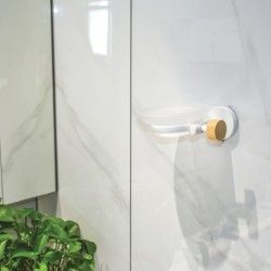 Soap dish to fix Steel and Bamboo IANA Transparent and white MSV