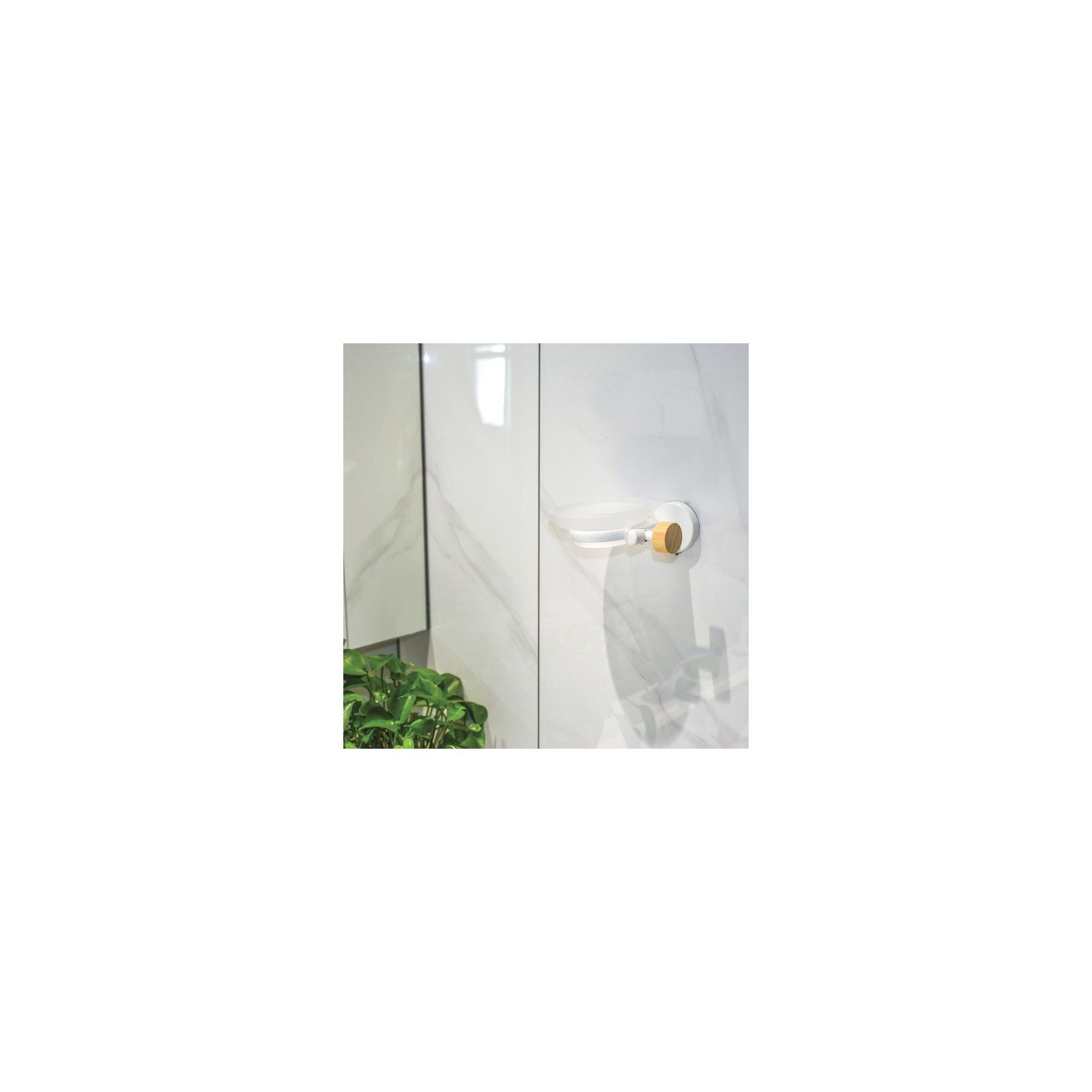 Soap dish to fix Steel and Bamboo IANA Transparent and white MSV