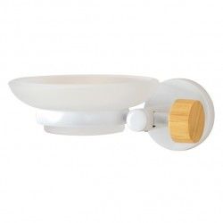 Soap dish to fix Steel and Bamboo IANA Transparent and white MSV
