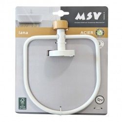 Anneau Porte serviettes mural en Acier & Bambou IANA Blanc mat MSV