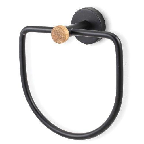 Anneau porte serviettes mural en Acier & Bambou IANA Noir mat MSV