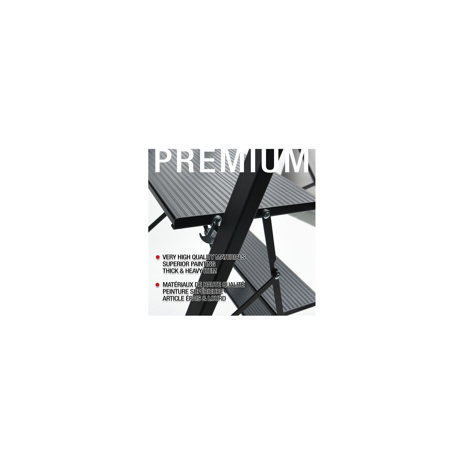 Escabeau 3 marches pliant anti-dérapant en Acier - Max 150kg (62x42,5x108cm) Noir Mat MSV