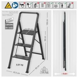 Escabeau 3 marches pliant anti-dérapant en Acier - Max 150kg (62x42,5x108cm) Noir Mat MSV