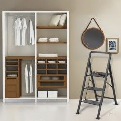 Escabeau 3 marches pliant anti-dérapant en Acier - Max 150kg (62x42,5x108cm) Noir Mat MSV
