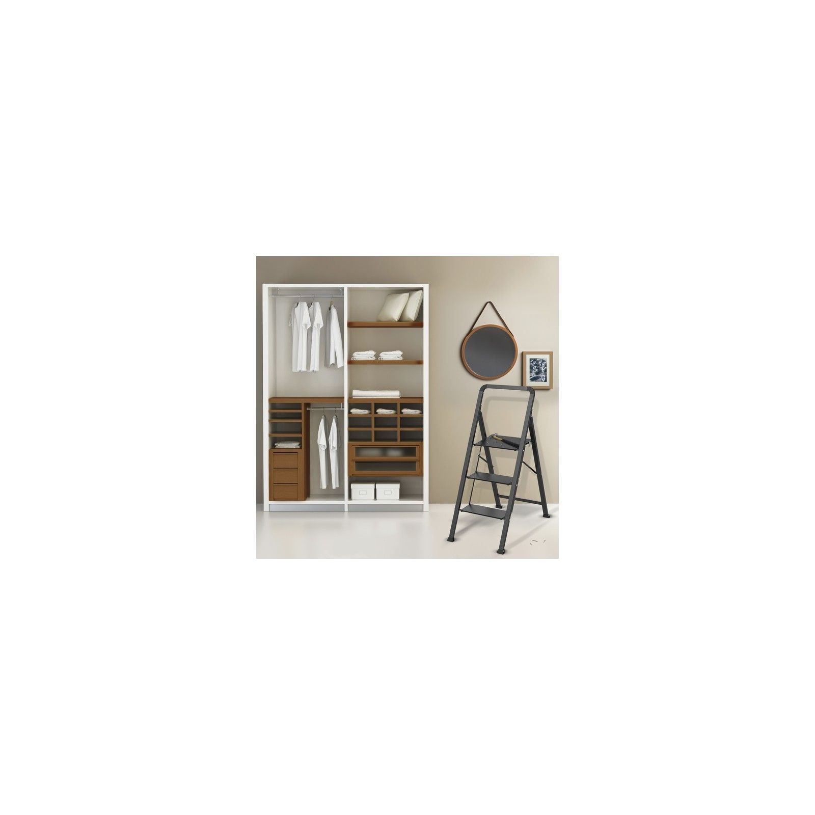 Escabeau 3 marches pliant anti-dérapant en Acier - Max 150kg (62x42,5x108cm) Noir Mat MSV