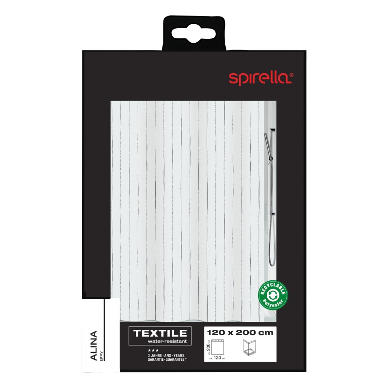 Polyester Shower curtain ALINA 180x200cm Spirella Gray