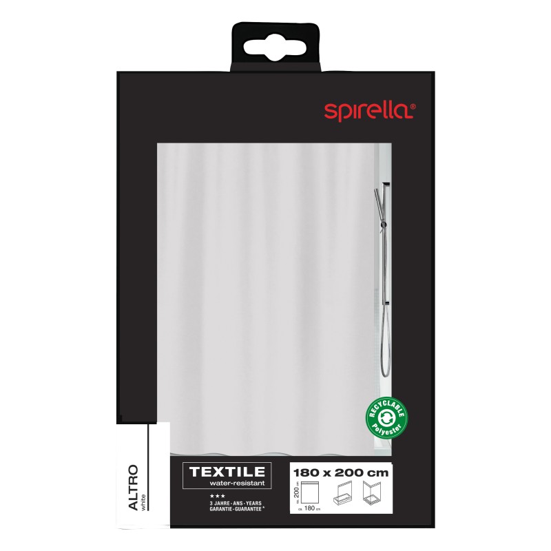 Cortina de ducha Poliéster ALTRO 180x200cm Blanco Spirella