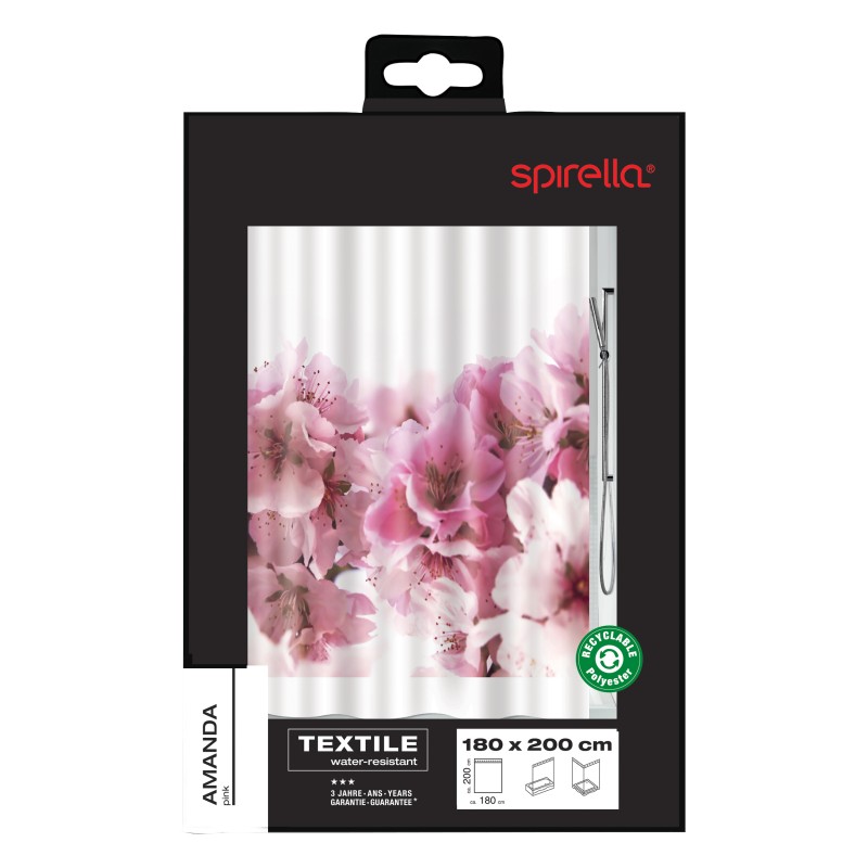 Polyester Shower curtain AMANDA 180x200cm Pink Flower Spirella