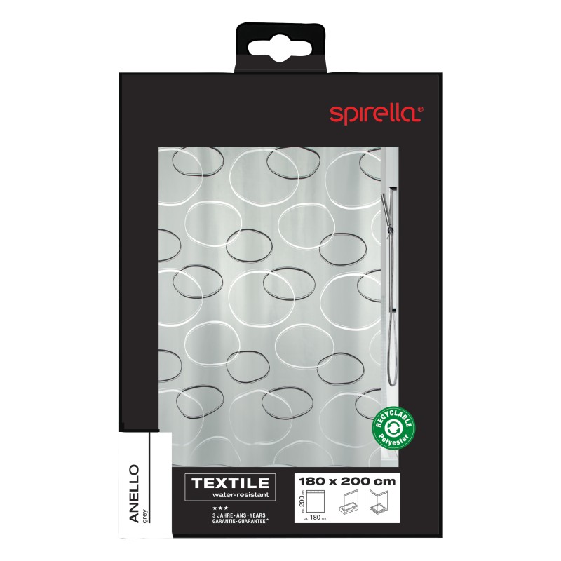 Spirella Duschvorhang ANELLO Polyester 180x200cm Grau