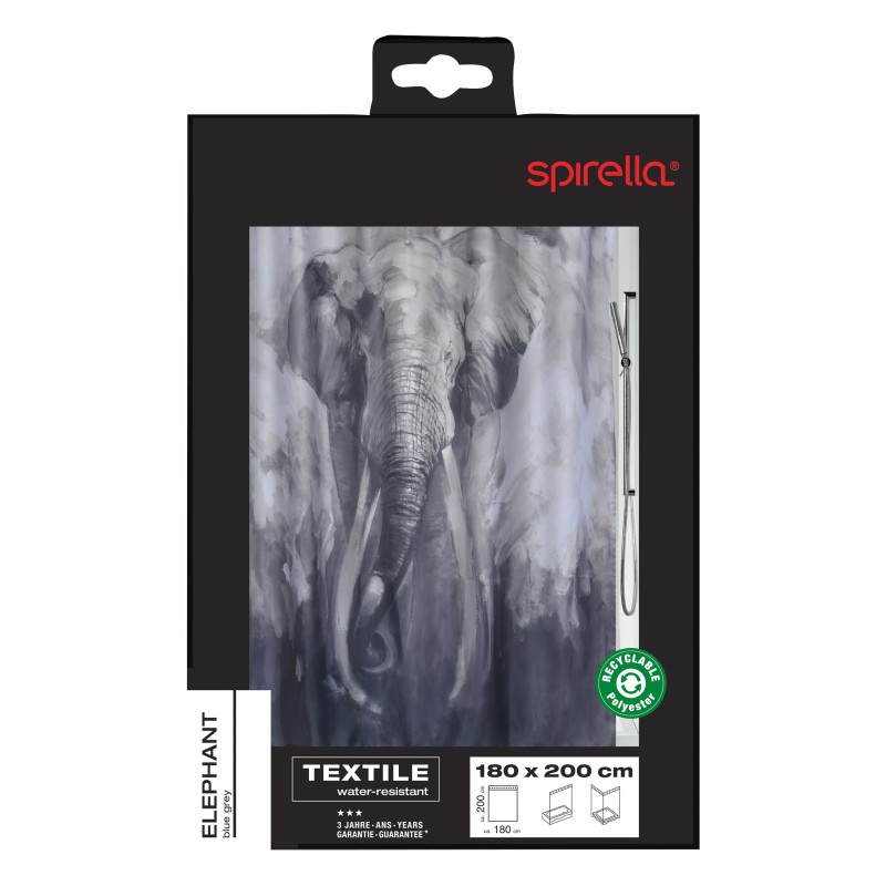 Cortina de ducha Poliéster ELEFANTE 180x200cm Azul Gris Spirella