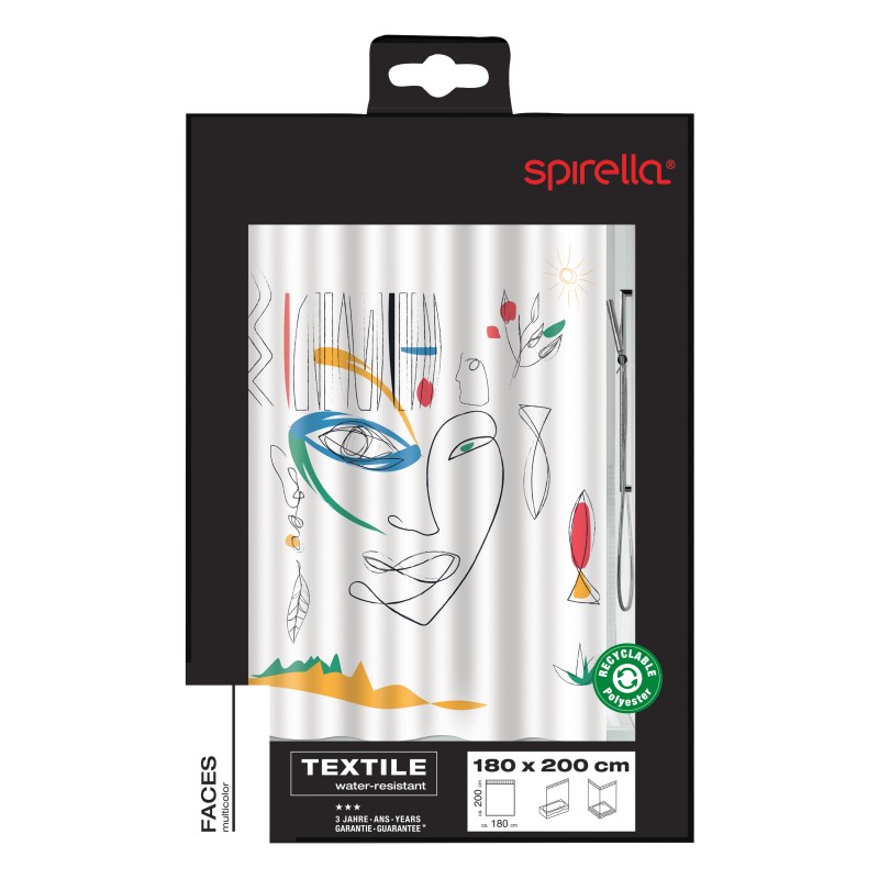 Polyester Shower curtain FACES  180x200cm Multicolor Spirella