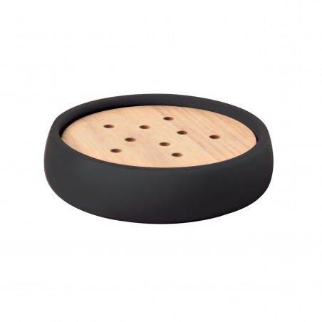 Jabonera Poliresina y Madera SVEN Negro mate Spirella