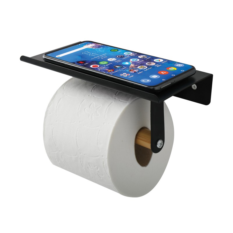 Wall-mounted toilet roll holder TAREK Black Steel & Bamboo Spirella