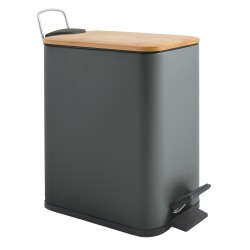 Poubelle à  pédale Acier & Bambou ERIK 5L Gris Foncé mat Spirella