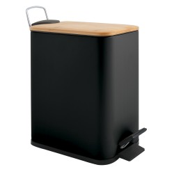 Poubelle à  pédale Acier & Bambou ERIK 5L Noir mat Spirella