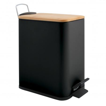 Poubelle à  pédale Acier & Bambou ERIK 5L Noir mat Spirella