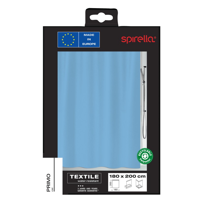 Spirella Duschvorhang PRIMO Polyester 180x200cm Himmelblau