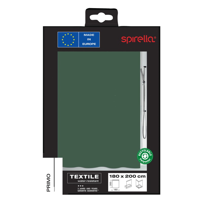 Polyester Shower curtain PRIMO 180x200cm Dark Green Spirella