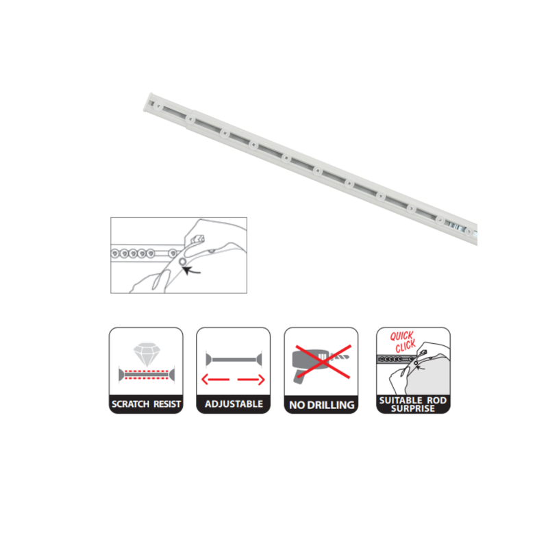 Barre tringle pour rideau de douche ou baignoire extensible sans perçage en Alu SURPRISE 75-125cm Blanc Spirella
