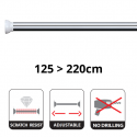 Rod bar for extendable shower curtain or bathtub without drilling in Aluminum KRETA 125-220cm Shiny finish Spirella
