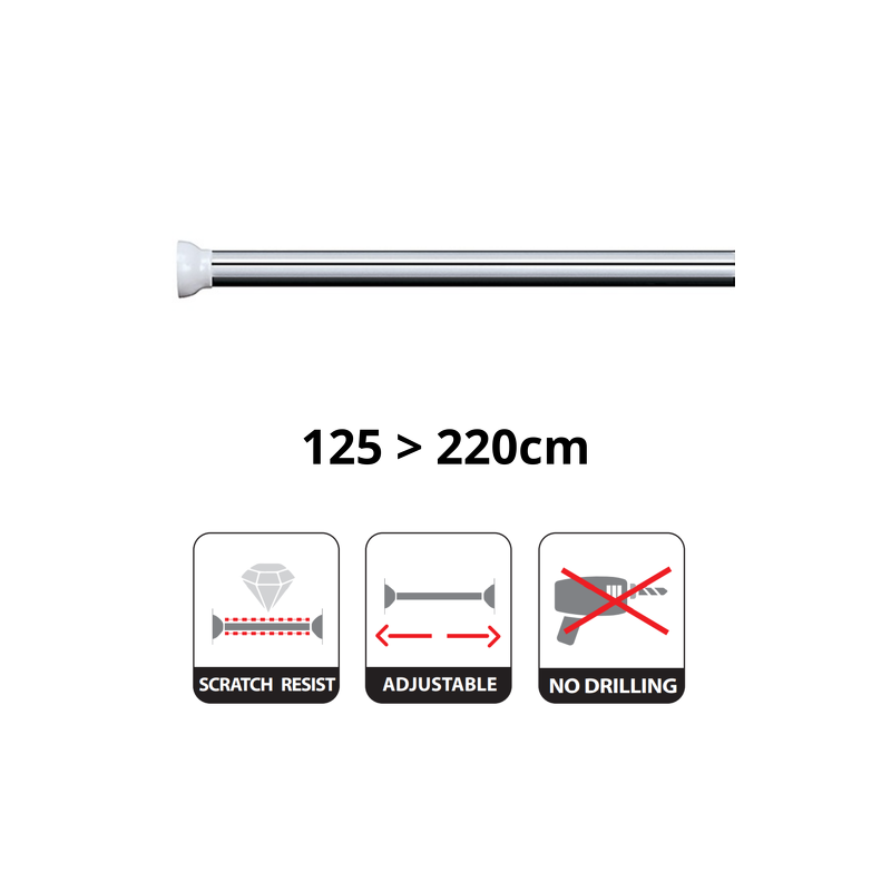 Spirella Duschvorhangstangen ausziehbar ohne Bohren in KRETA Aluminium 125-220cm Hochglanz-Finish
