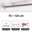 Rod bar for extendable shower curtain or bathtub without drilling in Aluminum KRETA 75-125cm Brushed Spirella