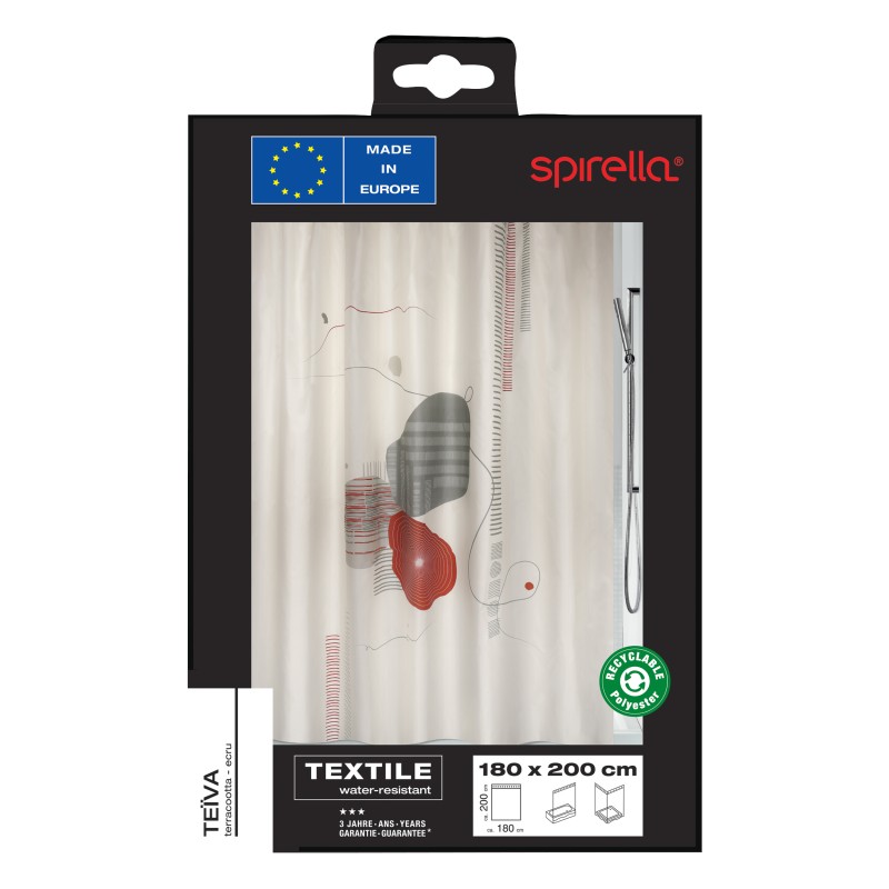 Polyester Shower curtain TEIVA 180x200cm Terracotta & Ecru Spirella
