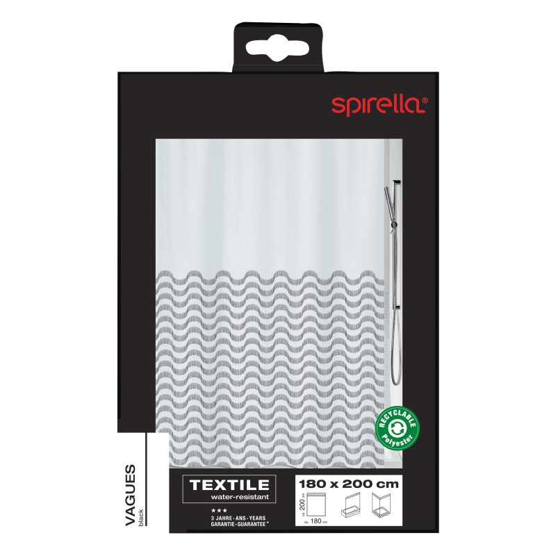 Polyester Shower curtain WAVES 180x200cm Black Spirella