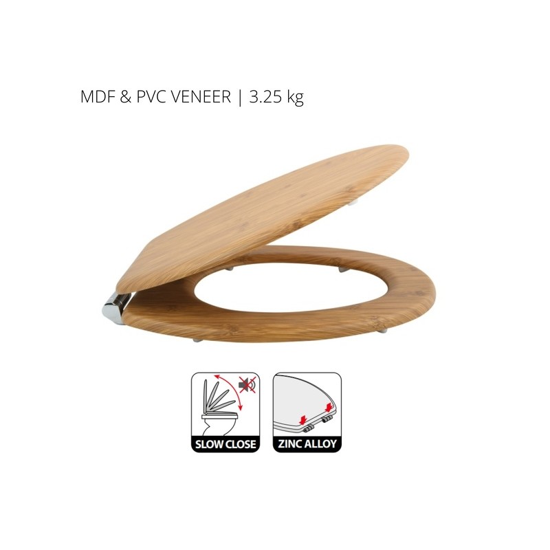 MSV WC-Sitz aus MDF, glänzendes Taupe-Finish  Edelstahlscharniere
