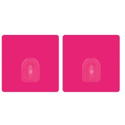 Set of 2 Repositionable Adhesive Wall Hooks Pink Fuschia MSV