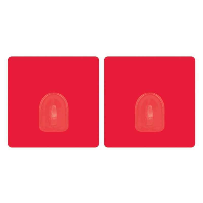 Set of 2 Repositionable Adhesive Wall Hooks Red MSV