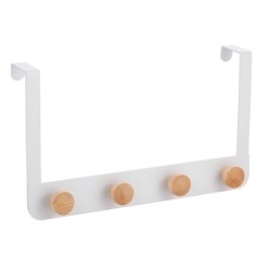 Porte manteaux 4 crochets NAYA Blanc & Bambou MSV