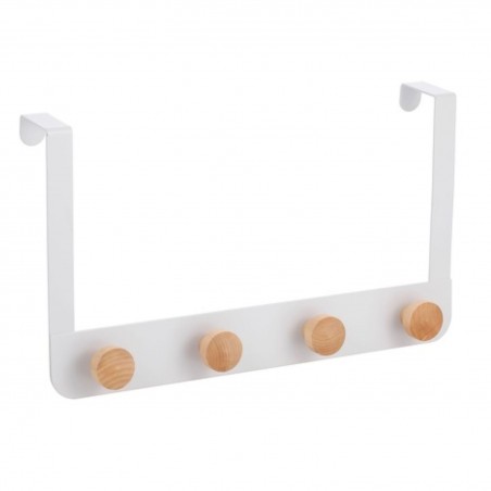 Porte manteaux 4 crochets NAYA Blanc & Bambou MSV