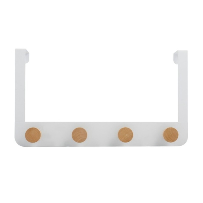 Porte manteaux 4 crochets NAYA Blanc & Bambou MSV