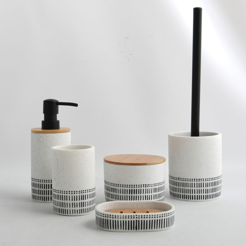Toilettenbürste mit Halter aus Polyresin und Bambus YUMA Black and White Spirella