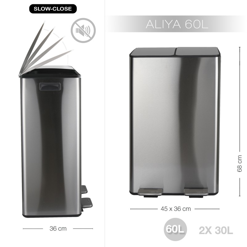 Contenedor de Clasificación Selectiva ALIYA 60L (2x30L) Acero Metalizado Spirella