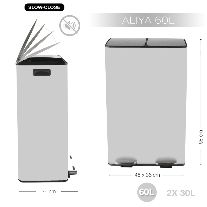 Selective Sorting Bin 60L ALIYA  (2x30L) Matt White Steel Spirella