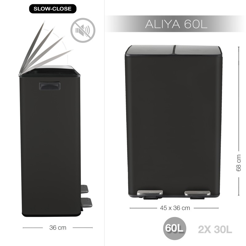 ALIYA Contenedor de Selección Selectiva 60L (2x30L) Acero Negro Mate Spirella