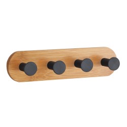 Porte manteaux, patères 4 crochets sans perçage YONO Acier noir & Bambou MSV