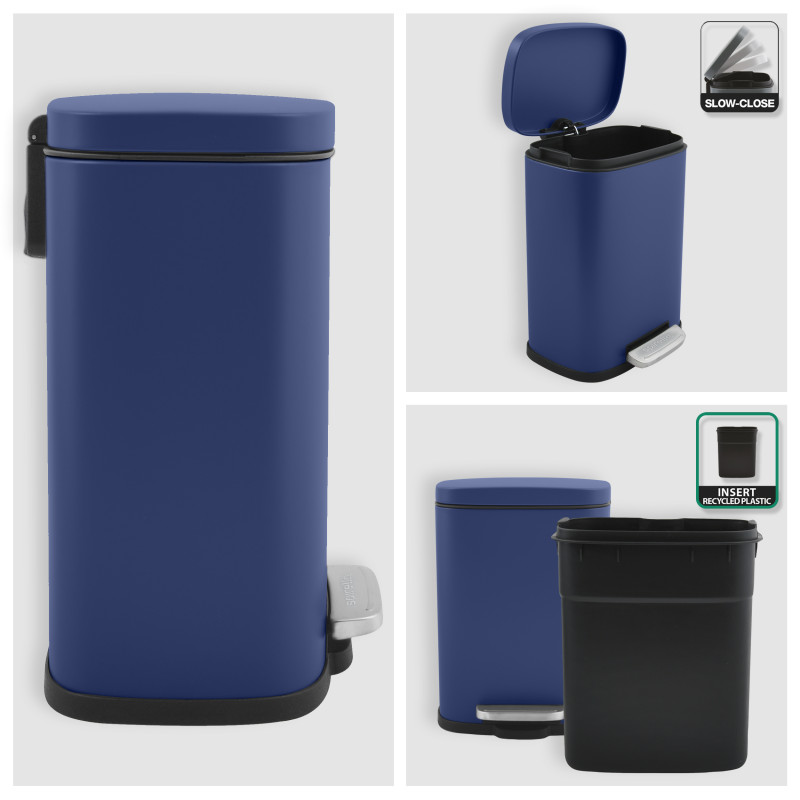 Set Poubelle à  pédale 5L & Brosse Wc AKIRA Bleu mat Spirella