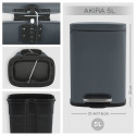 Set Poubelle à  pédale 5L & Brosse Wc AKIRA Gris Foncé mat Spirella