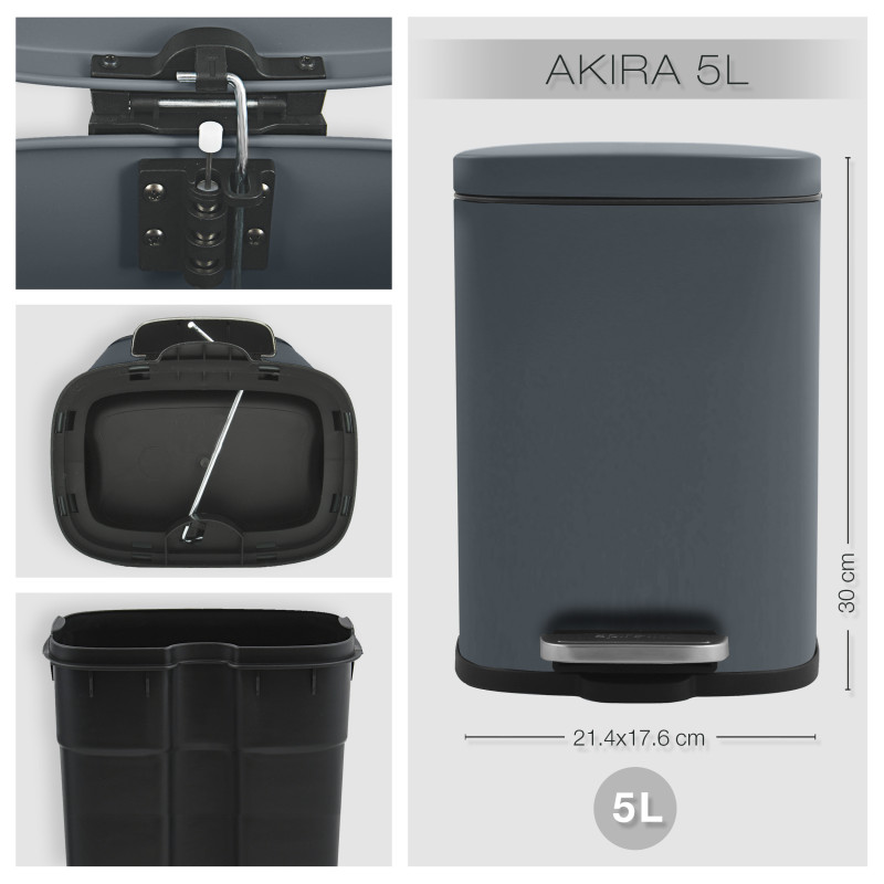 Set Poubelle à  pédale 5L & Brosse Wc AKIRA Gris Foncé mat Spirella