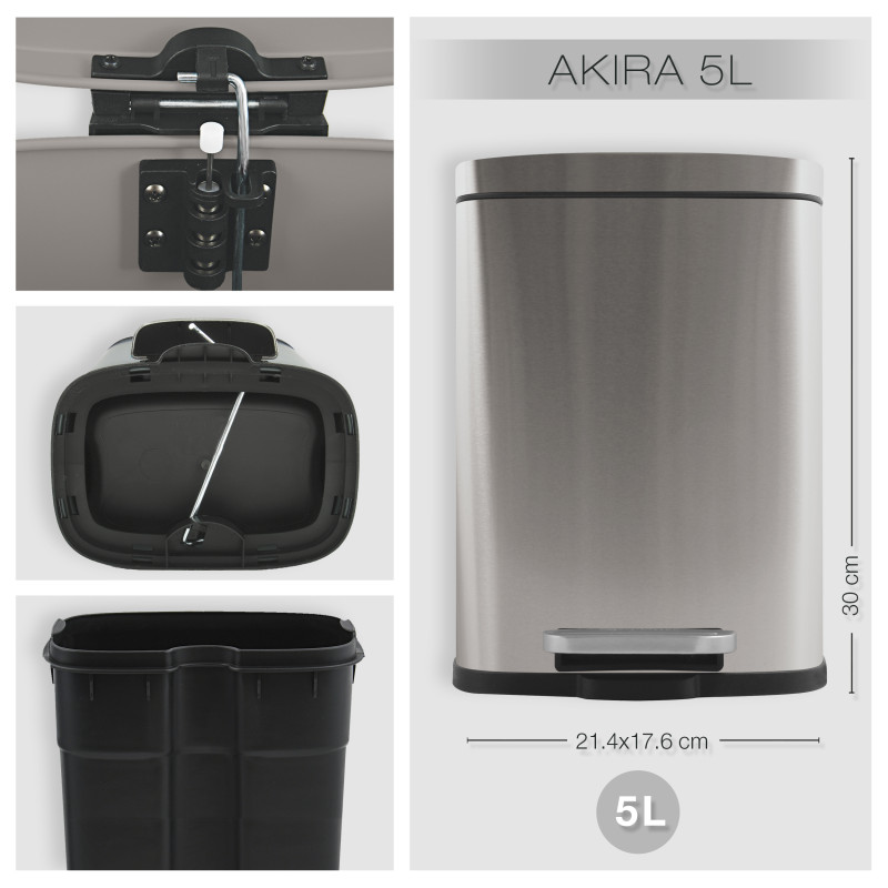 Set Poubelle à  pédale 5L & Brosse Wc AKIRA Inox Brossé Spirella