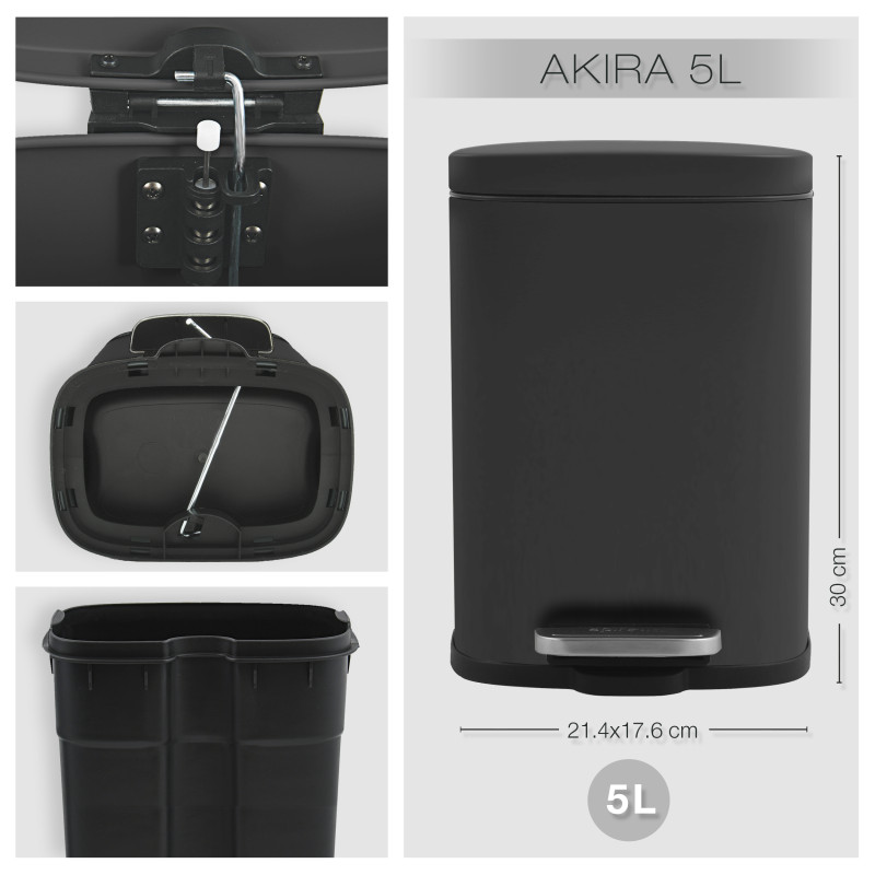 Set Poubelle à  pédale 5L & Brosse Wc AKIRA Noir mat Spirella