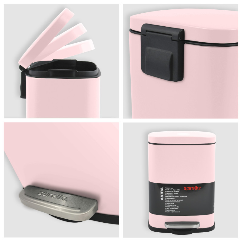 Set Poubelle à  pédale 5L & Brosse Wc AKIRA Rose Pastel mat Spirella