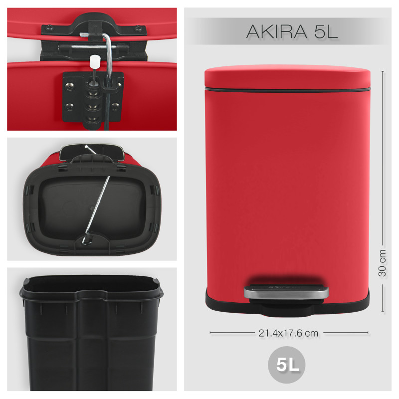 Set Poubelle à  pédale 5L & Brosse Wc AKIRA Rouge mat Spirella