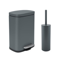Set Poubelle à  pédale 5L & Brosse Wc AKIRA Gris Foncé mat Spirella