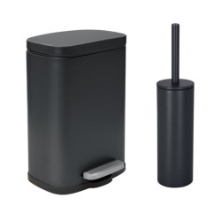 Set Poubelle à  pédale 5L & Brosse Wc AKIRA Noir mat Spirella